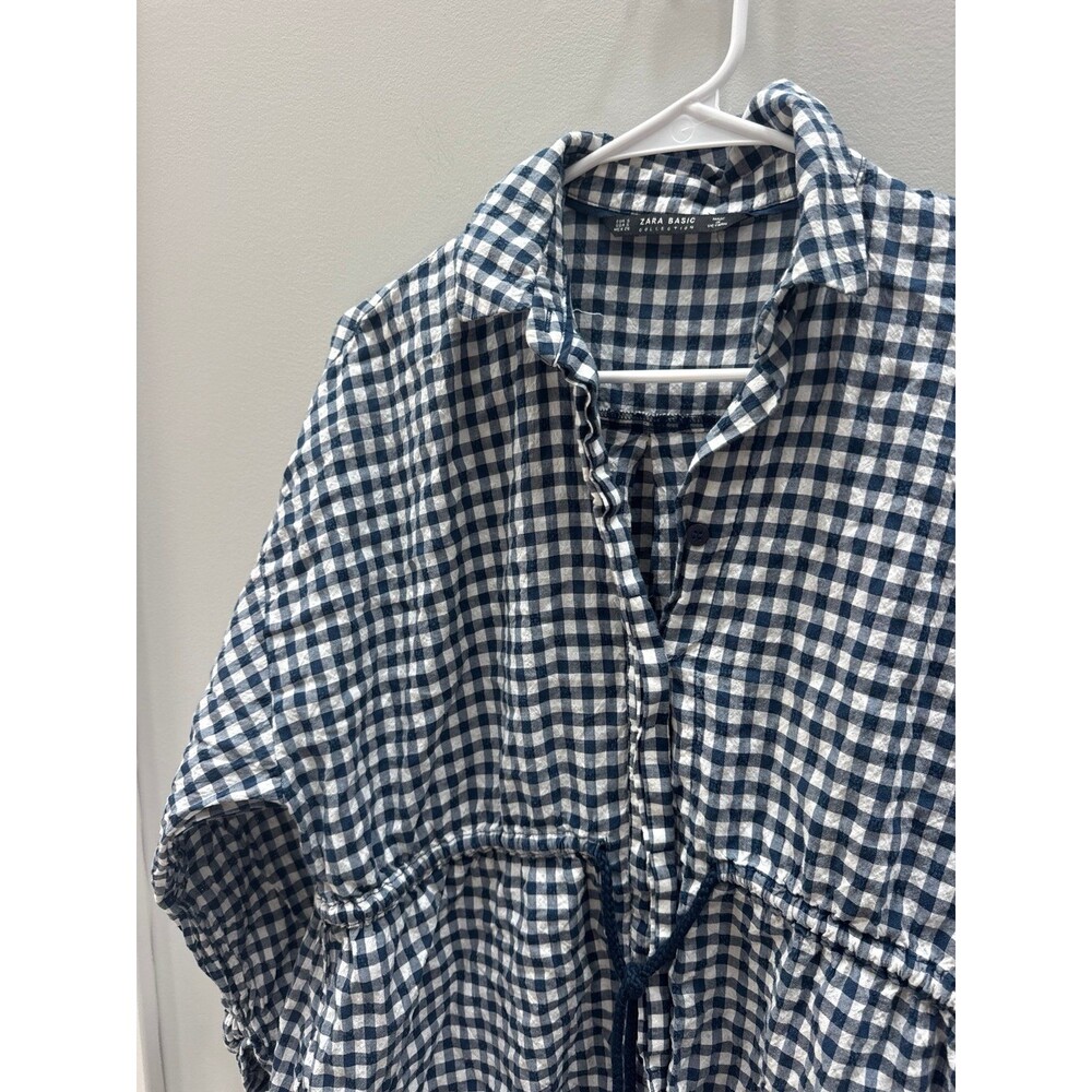 Zara Gingham Shirt Dress Navy Small - Picture 2 of 3